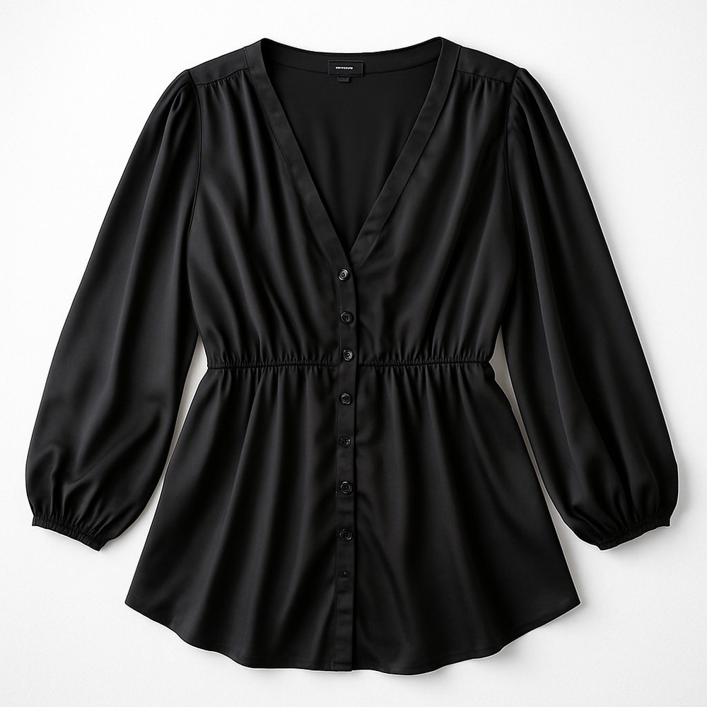 Torrid 4X Satin Babydoll Top Black Flowy Button Front Witchy Whimsigoth Y2K Goth